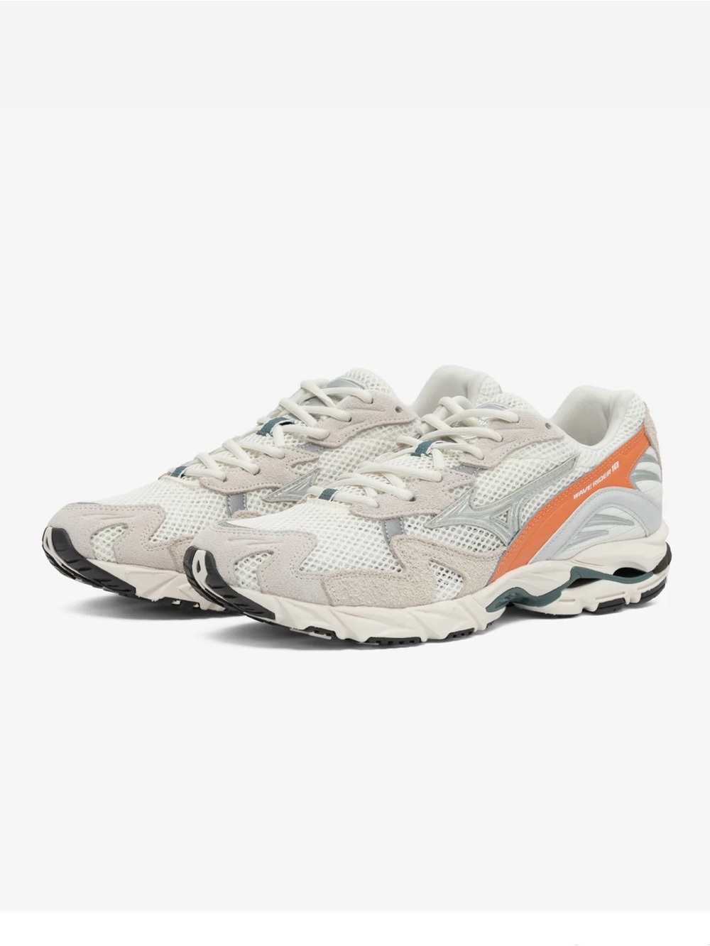 Mizuno Wave Rider 10 Suede Pack Unisex 9.5 Sneaker in Snow White / Dawn Blue NWT